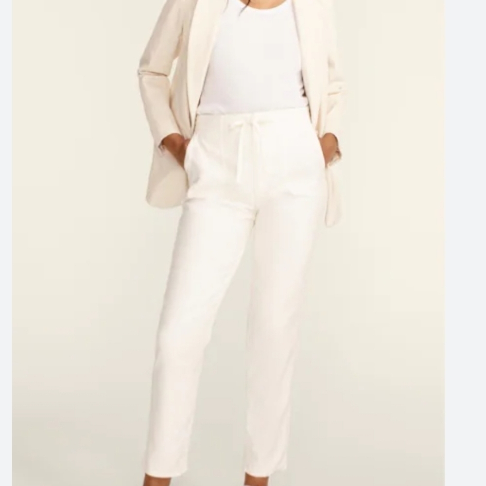 NWT J Crew Linen Blend Elastic/Drawstring Waist Pants Ivory Size 14